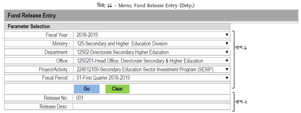Fund Release Entry (Dept.)